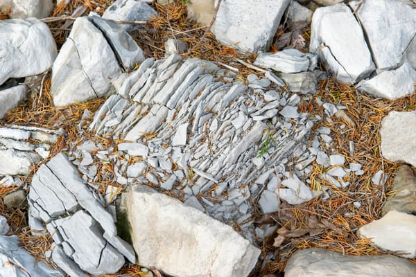 A rock lies shattered into pieces.